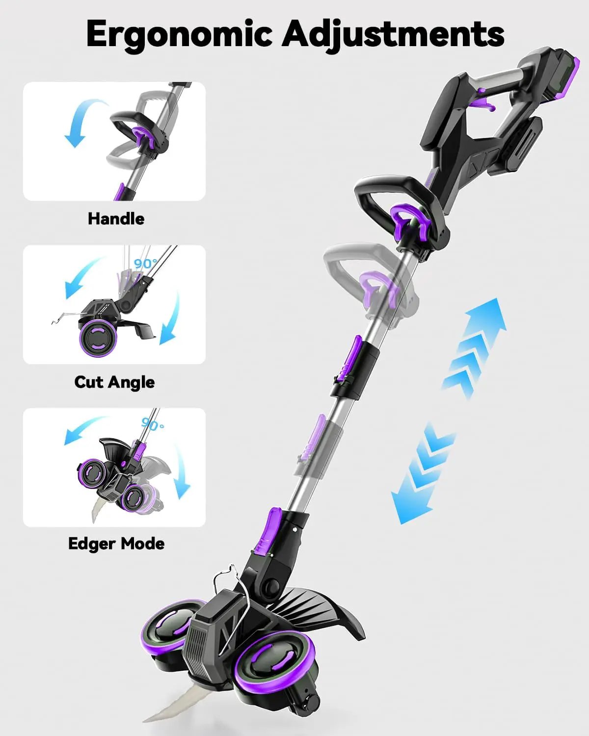 Weed Wacker Cordless, GearBrushless™, 3-in-1 Edger/Mower/Trimmer with Blade, 120 Min Runtime(with Two Batteries) by GreenHaven Gardens