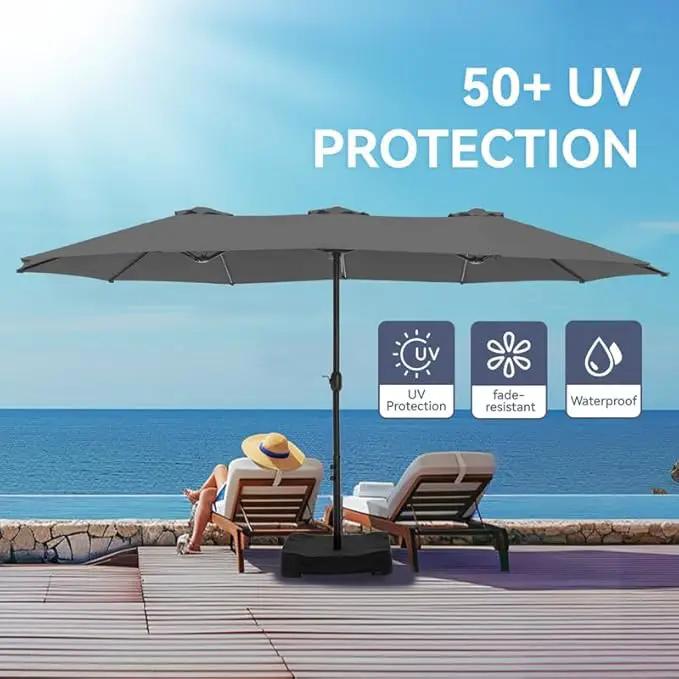 GREEN PARTY 15 ft Rectangle Patio Umbrella with Base Included, Double-Sided Table Umbrella with Crank, Large Outdoor Umbrellas for Patio Poolside Garden Backyard, Smoky Gray by GreenHaven Gardens
