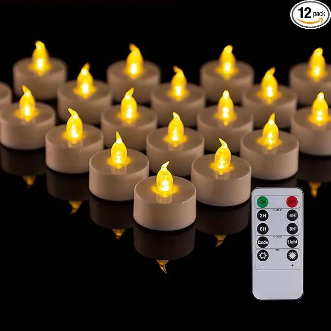 LED Tea Light Remote Control Candle,Flickering Flameless LED Candle,Long Lasting 400+Hours,Battery Operated with Timer for Home Decoration Seasonal &Festival Celebration WarmYellow (12pcs) by GreenHaven Gardens