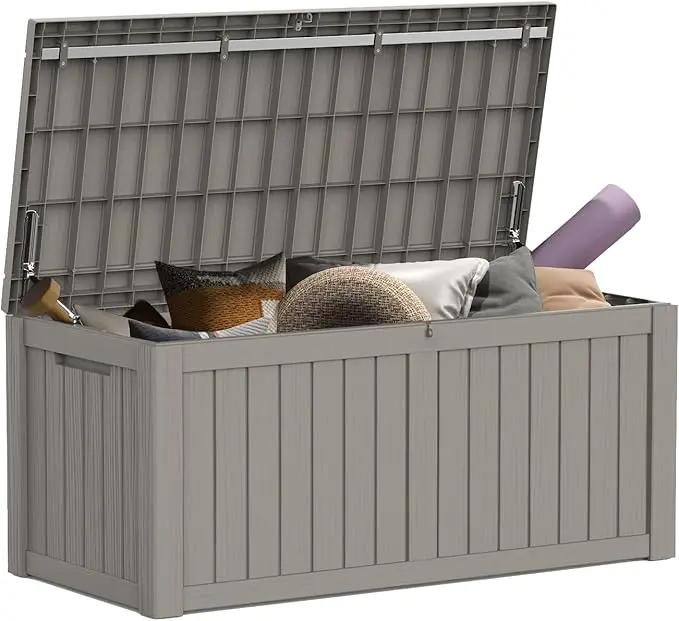 Mars Villa 119 Gallon Outdoor Storage Box Waterproof, Large Resin Deck Box for Pool Supplies Storage, Outdoor Patio Furniture Cushions, with Hydraulic Hinge, UV-Resistant and Weatherproof, Greige by GreenHaven Gardens