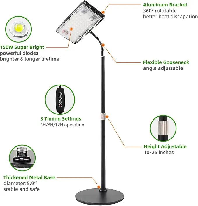 LBW Grow Light for Indoor Plants, Full Spectrum Desk LED Plant Light, Small Grow Lamp with 4H/8H/12H Timer, 6-Level Brightness, Height Adjustable, Flexible Gooseneck, Ideal for Indoor Growth by GreenHaven Gardens