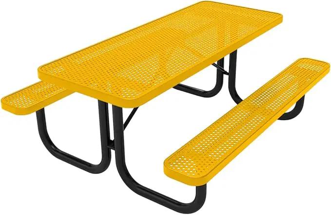 Coated Outdoor Furniture Heavy-Duty Portable Outdoor Picnic Table, Thermoplastic Coated Punched Steel Commercial-Grade Patio Dining Furniture Made in America (6ft Rectangular, Yellow) by GreenHaven Gardens