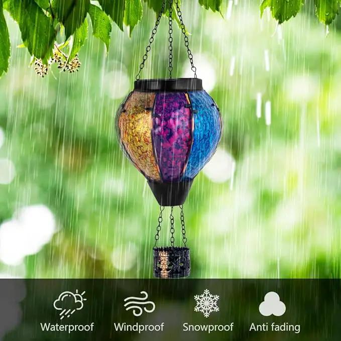 2PCS Solar Hot Air Balloon Lantern with Flame, Handmade Glass Hot Air Balloon Solar Lantern, Outdoor Lanterns Waterproof for Patio, Garden, Porch (Colorful) by GreenHaven Gardens
