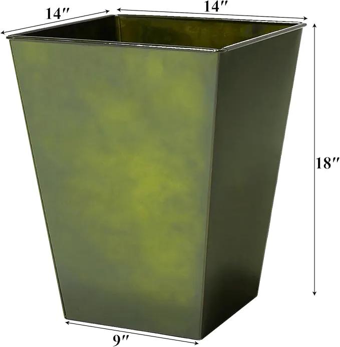 Worth Garden Large Metal Glazed Floor Planter Set of 2-14" Dia x 18" H - Luxurious Glossy Finish Green Tall Square Tapered Steel Plant Pots, Decor Flower Pot Indoor & Outdoor, Drainage Hole by GreenHaven Gardens