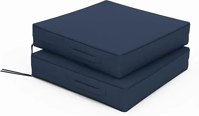 Patio Chair Cushions 22 X 22 X 4 Inch Waterproof Outdoor Seat Cushions for Patio Furniture, Outdoor Sofa Couch Pads with Ties & Handle, Set of 2, Navy Blue by GreenHaven Gardens