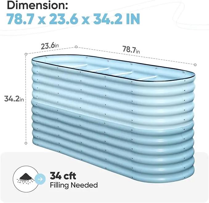 KING BIRD Raised Garden Bed 2.85 ft Tall 9 in 1 Galvanized Planter Garden Box Outdoor for Gardening, Deep Root Vegetables, Flowers 78.7X23.6X34.2 in, Light Blue by GreenHaven Gardens