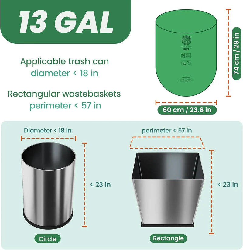 RAYTID 13 + Gallon Compostable Trash Bags,70 Count, Extra Thick 1.1 Mil, Tall Kitchen Food Scrap Waste Bag, ASTM D6400, US BPI and OK Compost HOME Certified by GreenHaven Gardens