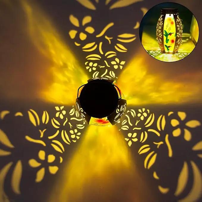 Hummingbird Solar Lanterns Outdoor Waterproof,Stained Glass & Metal Solar Lantern,Hanging Solar Lantern with Hollowed-Out Design,Hummingbird Tabletop Lamp Solar Lights for Yard Garden Patio by GreenHaven Gardens
