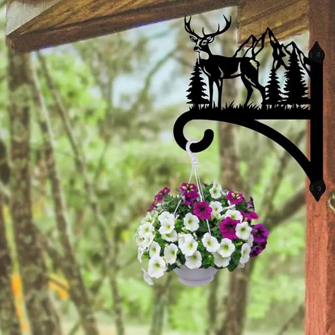 peacoblue Iron Plant Hanger Hook for Outdoor Indoor Hanging Plant Flower Fern Pots Lantern Bird Feeder,12"x15.4" Weather Resistant Metal Wall Holder for Porch Garden Farmhouse(Deer and Forest) by GreenHaven Gardens