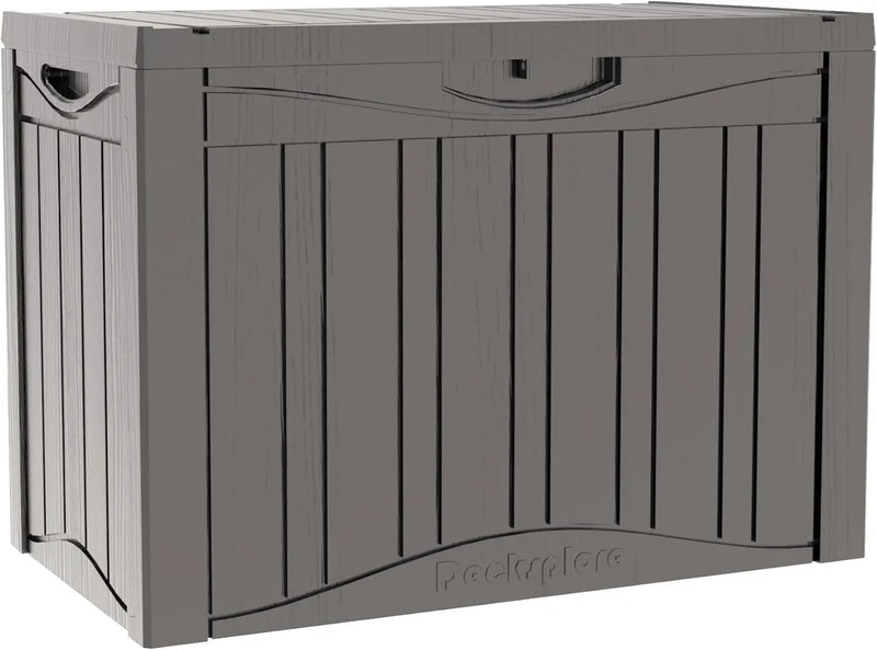 50GAL Brown Deck Box with Special Pattern & Lock Hole – Waterproof, SGS - Approved UV Resistance, Stylish Storage for Outdoor Cushions & Decor, Effortless Assembly by GreenHaven Gardens