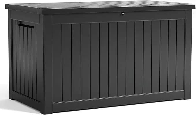 XXL 230 Gallon Large Resin Deck Box, Outdoor Lockable Storage Box for Patio Cushions Storage Furniture, Pool Supplies, Garden Tools, Weatherproof and UV Resistant- Black (230 Gallon) by GreenHaven Gardens