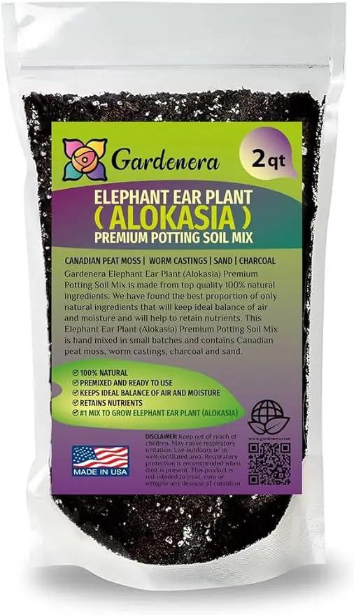 Organic Elephant Ear Plant Soil Mix by Gardenera - Specially Formulated for Thriving Alokasia Plants and Vibrant Leaves - 2 Quart by GreenHaven Gardens