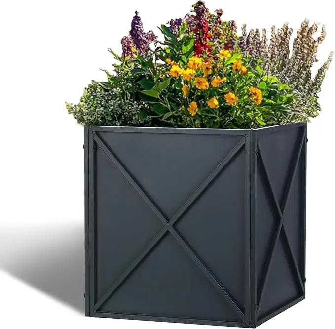 SUNNYPARK Large Metal Planter Box 17”x 17”x 18”, Square Modern Grey Metal Planter Box Heavy Duty with Drainage Holes for Outdoor Garden Patio by GreenHaven Gardens