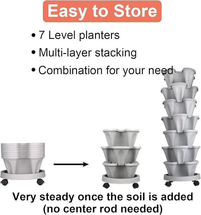 Vertical Planter 7 Tier Stackable Planters Garden Planters Strawberry Herb Flower and Vegetable Planter Indoor Outdoor Gardening Pots with Removable Wheels and Tools by GreenHaven Gardens