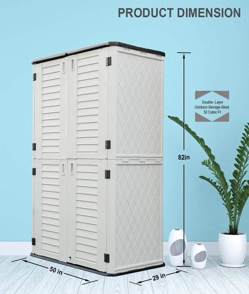 HOMSPARK Storage Shed Weather Resistance, Multi-Purpose Outdoor Storage Cabinet Waterproof, Outdoor Storage Cabinet for Garbage Cans, Lawnmower, Garden Accessories (White, Tall shed-53 cu ft) by GreenHaven Gardens