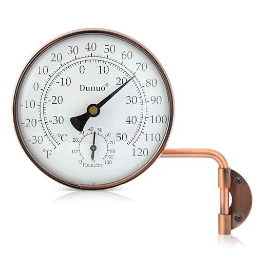 4-Inch Copper Outdoor Thermometer - Analog Temperature Gauge for Patio, Greenhouse and Garage. Decorative, Weather-Resistant, Solid Brass Swivel Design (4inch Thermo&Hygrometer) by GreenHaven Gardens