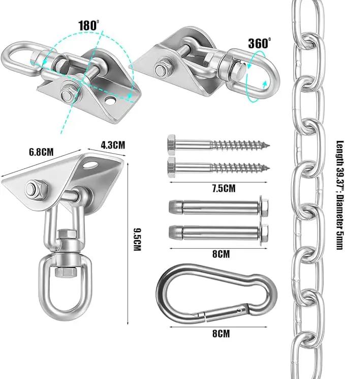 JACNITAD Hammock Chair Hanging Hardware Kit with Chain and Spring, Heavy Duty Porch Swing Hanger, 360 Swivel Ceiling Hooks for Punching Bag,Gym (Silvery) by GreenHaven Gardens