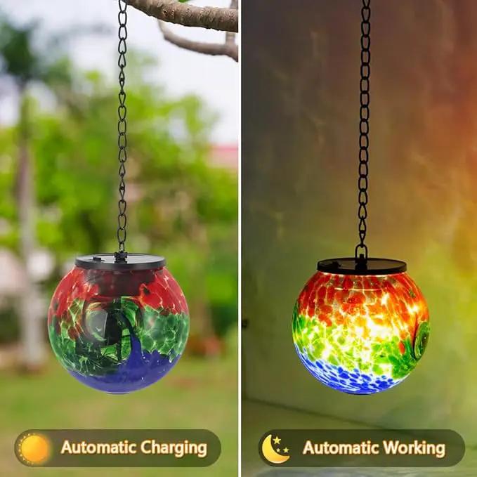 Hanging Solar Lanterns Outdoor Waterproof, Hanging Glass Solar Lantern with Hook, Gazing Ball Lantern Decor for Tree Yard Patio by GreenHaven Gardens