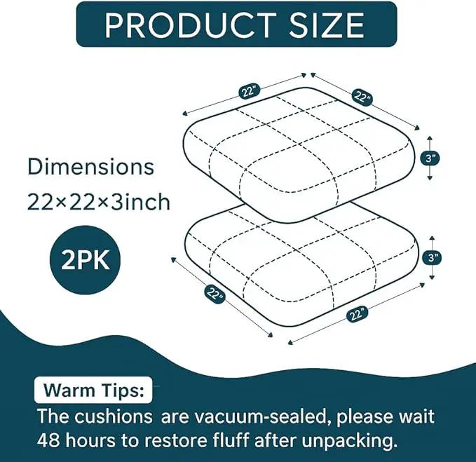 Codi Outdoor Seat Cushions for Patio Furniture 22x22 Inch, Waterproof Chair Cushion with Textured Fabric, Handles & Adjustable Straps, Fade Resistant - Set of 2, Naby Blue by GreenHaven Gardens