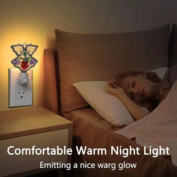 KY&BOSAM Night Light Mom Stained Glass Angel Night Lights Plug Into Wall with Real Flower in Glass and Metal Charm Night Light for Nursery Bedroom Bathroom Decorative Accent Lite Elegant Home Decor by GreenHaven Gardens