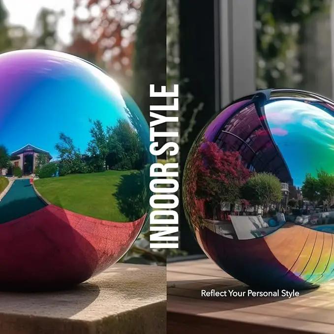 12 Inch Stainless Steel Gazing Globe,v2croft Hollow Ball Mirrored Surface Polished Shiny Sphere,Garden Stainless Steel Gazing Ball for Outdoor Lawn Pond Yard Ornament(rainbow) by GreenHaven Gardens