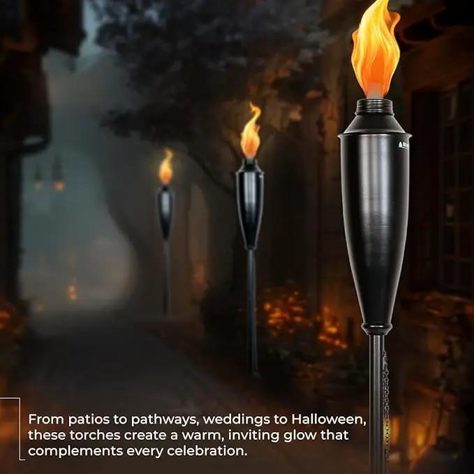 Deco Home Pack of 4 Metal Garden Torches - Citronella for Outdoor Ambiance - Decorative and Functional Citronella Torches for Patio, Lawn, and Backyard - Black by GreenHaven Gardens