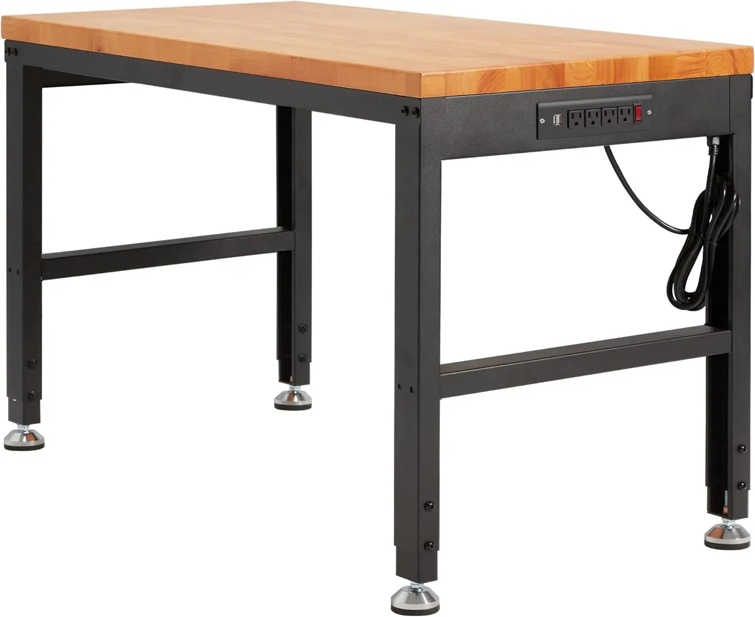 Haddockway Adjustable Workbench for Garage,48"x 24" Rubber Wood Top Worktable with Power Outlets, Max 2000 Lbs Load Capacity Heavy Duty Workstation for Workshop Office Home (Black Frame, 48in) by GreenHaven Gardens