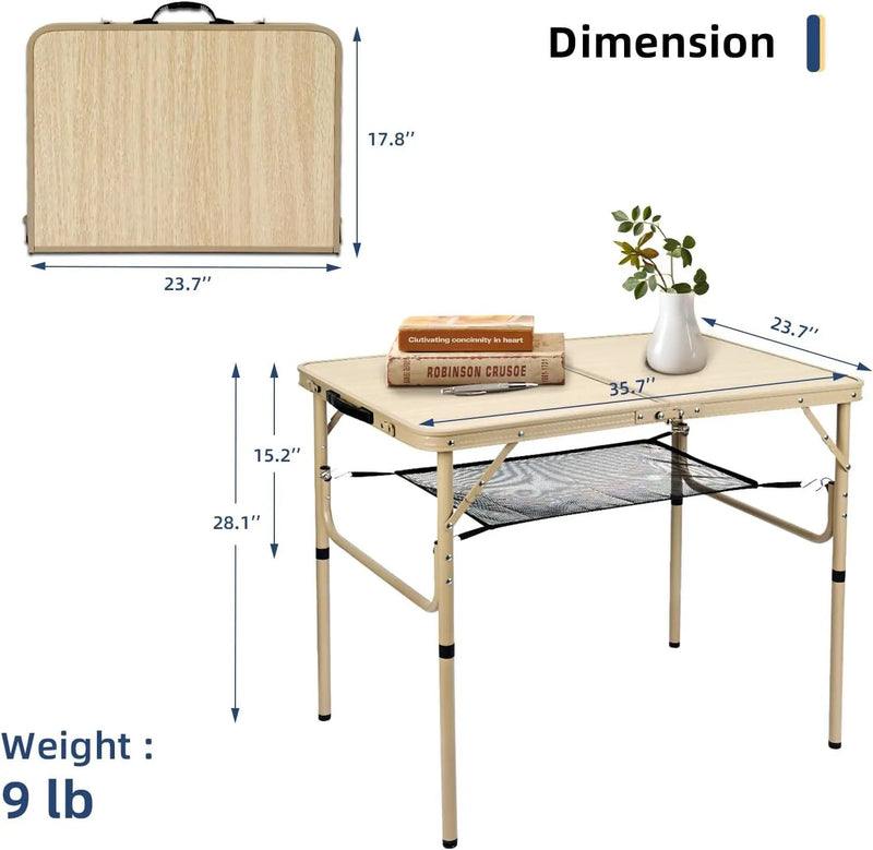 Folding Table 3FT Camping Table 2 Adjustable Height Lightweight Portable Aluminum Mini Foldable for Picnic Beach Indoor Outdoor, Yellow by GreenHaven Gardens