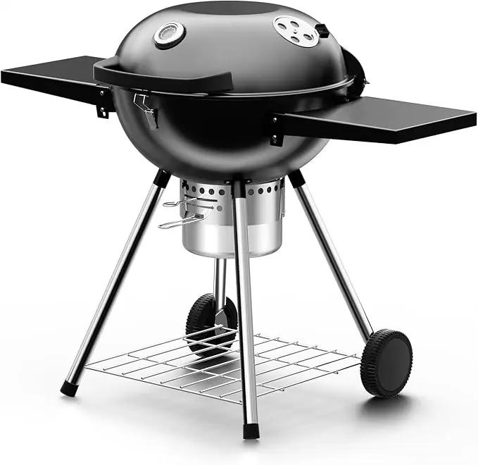 Premium 22 Inch Charcoal Grills with 2 Foldable Tables, BBQ Grill with Cover, Outdoor Barbecue Grill with Ash Catcher, Portable Charcoal Kettle Grills with Wheels for Camping Party Backyard by GreenHaven Gardens