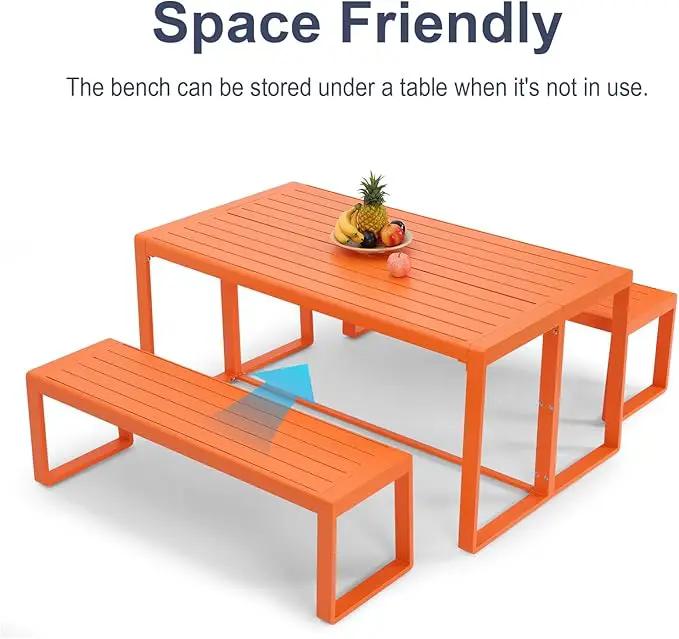 Aoodor 3-Piece Outdoor Patio Dining Set, Aluminum Furniture Set with 1 Rectangular Picnic Table and 2 Benches for Garden, Lawn, Yard by GreenHaven Gardens