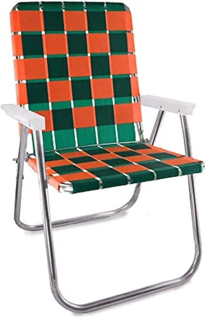Lawn Chair USA Folding Aluminum Outdoor Patio Lawn Chair | Heavy-Duty Webbed Chairs for Camping, Sports, Beach, Yard & Tailgating | Lightweight Portable | Classic - Green/Orange by GreenHaven Gardens