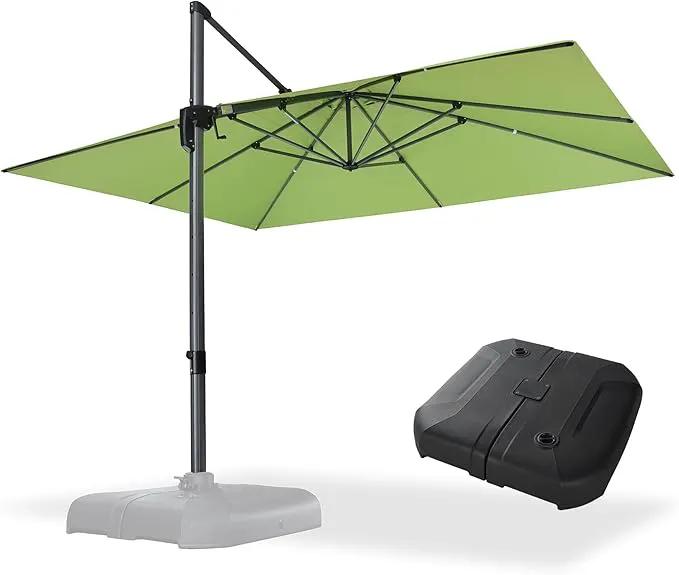 PURPLE LEAF 10' X 13' Square Cantilever Umbrella Patio Umbrella with Base Outdoor Umbrella Aluminum Offset with 360-degree Rotation for Garden Deck Pool Patio Apple Green by GreenHaven Gardens