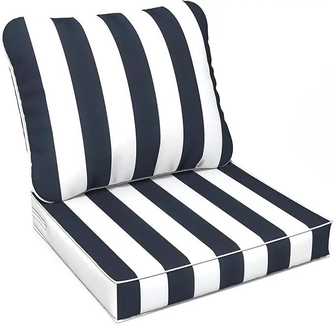 LVTXIII Outdoor/Indoor Deep Seat Cushion Patio Seat and Back Cushion Set All-Weather Replacement Chair Cushion for Garden Furniture Decoration, 24"x24"x4", Cabana Navy by GreenHaven Gardens