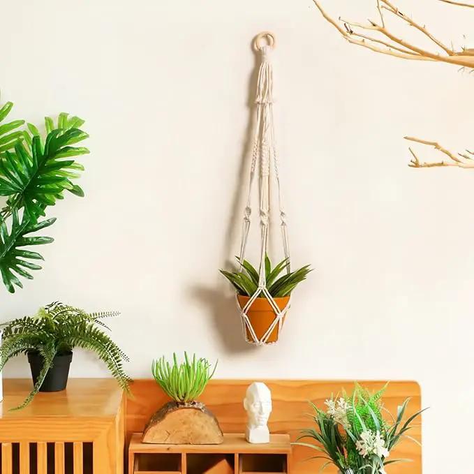 Artilady Plant Hanger Indoor Macrame Hanging Planters for Plants Holder Boho White Basket No Tassels Farmhouse Rustic Window Wall Decor by GreenHaven Gardens