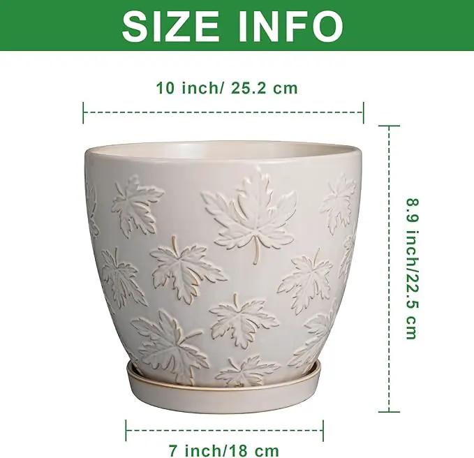 Pots for Plants 10 Inch - Ceramic Planter Large Plant Pot for Indoor Plants Outdoor Round Flower Pot with Drainage Hole and Saucer Home Garden Decor White by GreenHaven Gardens