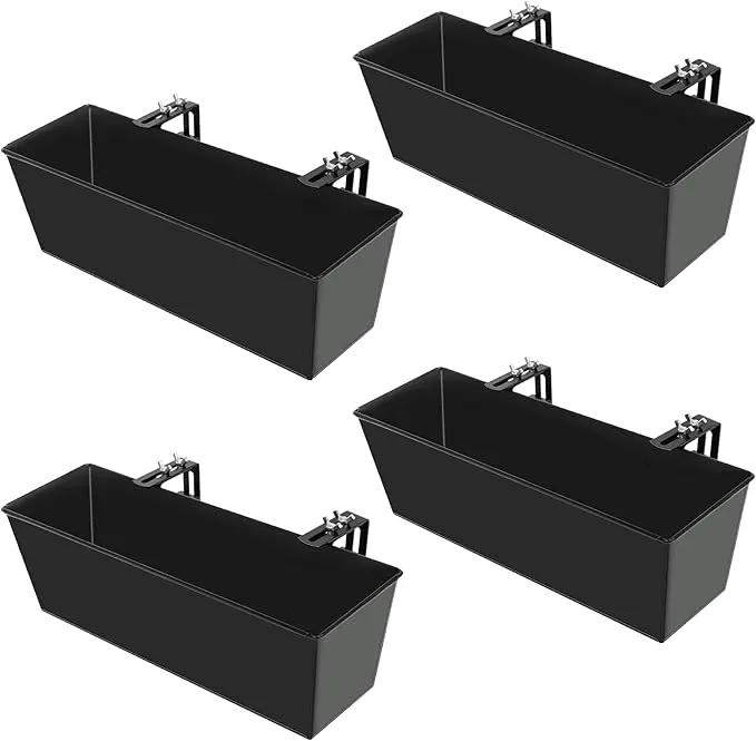 Railing Planter for Outdoor Plants 16 Inch Metal Rectangular Window Boxes with Adjustable Brackets and Drainage Hanging Flower Pots for Balcony Deck Railings Apartment Patio Decor Black(4PCS) by GreenHaven Gardens