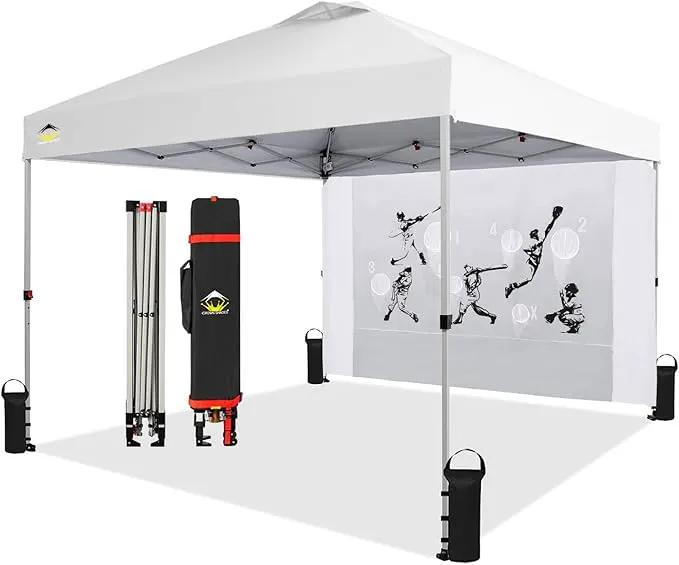 CROWN SHADES 10x10 Pop Up Canopy Tent with Game Netting - Beach Tent with One Push Setup - Outdoor Sun Shade for Events, Parties, Camping with STO-N-Go Cover Bag, Silver Coated Top, White by GreenHaven Gardens
