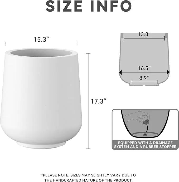 Kante 15.3" Dia Round Concrete Planter, Outdoor Indoor Large Plant Pots Containers with Drainage Hole and Rubber Plug for Home Garden Patio, Snow White by GreenHaven Gardens