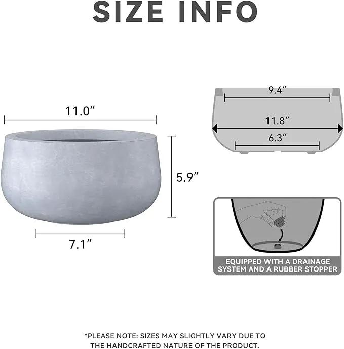 Kante 11.8" Dia Round Concrete Planter, Cement Plant Pots with Drainage Hole and Rubber Plug for Outdoor Indoor Garden Home, Modern Curvaceous Design, Gray by GreenHaven Gardens
