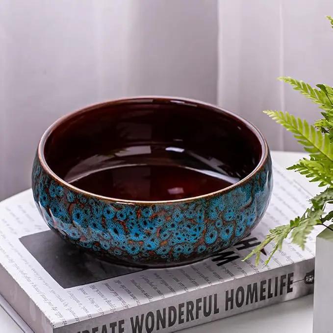 Lotus Bowl Planter, Lotus Bowls for Planting in Water Indoors,6.5-inch Round Succulent Flower Pot with Rotating Bracket, Leak-Proof Design, Suitable for hydroponic Plants, Succulents (Blue) by GreenHaven Gardens