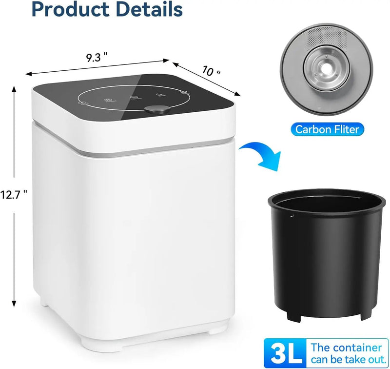 3L Kitchen Smart Electric Countertop Composter with LED Display and Auto-Cleaning, Turns Food Waste into Fertilizer with Replaceable Carbon Filter, Bio-Pack for Fermentation by GreenHaven Gardens