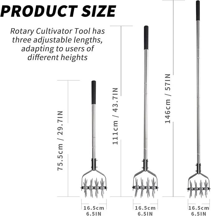 Rotary Cultivator Tool, Adjustable Garden Hand Tiller Cultivator, Long Handle Rotary Cultivator, Aerate, Weed, Plant, Garden Cultivator for Soil Mixing or Reseeding Grass by GreenHaven Gardens
