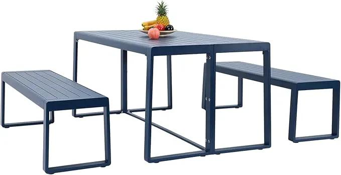 Aoodor 3-Piece Outdoor Patio Dining Set, Aluminum Furniture Set with 1 Rectangular Picnic Table and 2 Benches for Garden, Lawn, Yard by GreenHaven Gardens