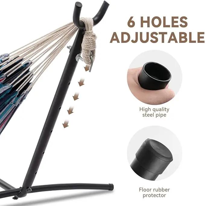 PNAEUT Double Hammocks with Stand for Outside, Portable Space Saving Heavy-Duty Steel Stand for Indoor Outdoor Patio with Carrying Bag, 450 lbs Capacity (Denim) by GreenHaven Gardens