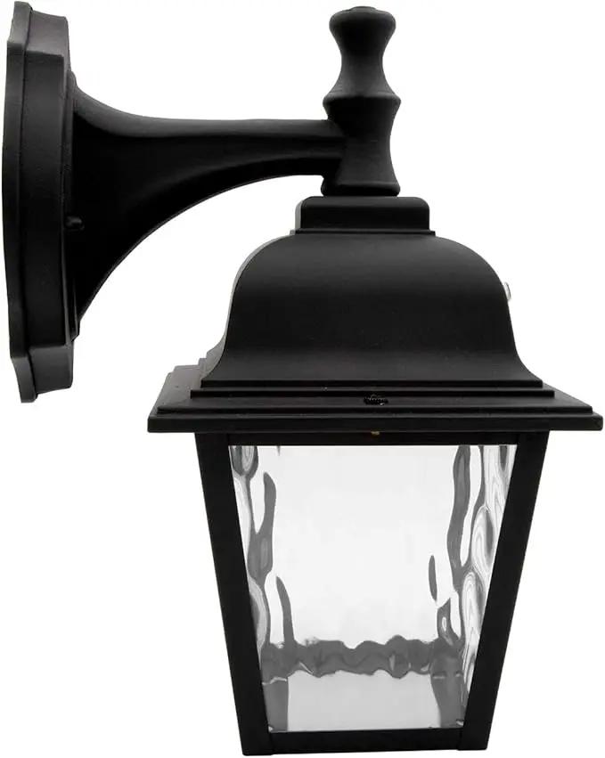 Maxxima LED Porch Lantern Outdoor Wall Light Fixture - Black, Clear Water Glass, Photocell Sensor, 875 Lumens, 3000K Warm White, Dusk to Dawn Light Sensor, Exterior Decorative Light by GreenHaven Gardens
