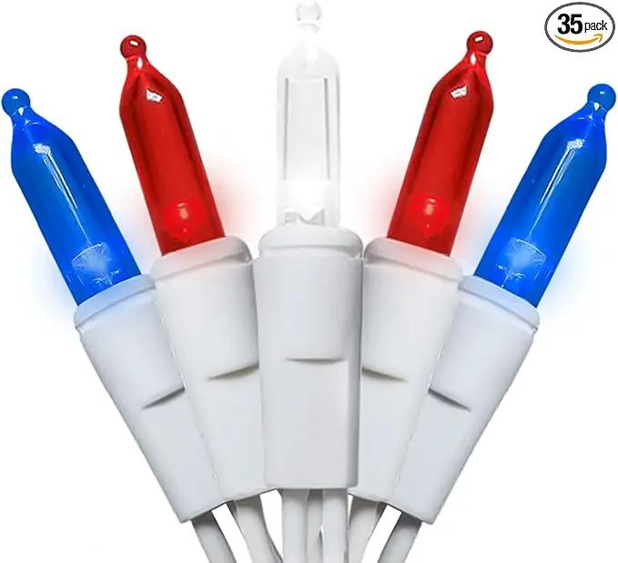 Red White and Blue LED Christmas Lights - 35 Count 4th of July String Lights for Small Tree, Crafts, Independence Day Patriotic Decorations, 11 Feet White Wire, UL Certified, Connectable by GreenHaven Gardens