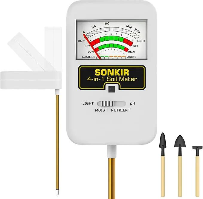 Soil Moisture Meter, 4-in-1 Soil Ph Meter, Soil Tester for Nutrients, Moisture, PH and Light, Soil Ph Test Kits for Plant, Great for Garden, Lawn, Indoor & Outdoor Use (No Battery Required) by GreenHaven Gardens