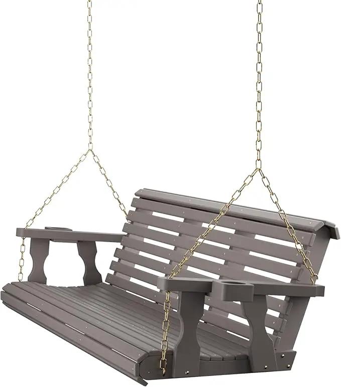 Amish Casual 6 Foot Roll Back Porch Swing with Cup Holders in Semi-Solid Gray Stain - Amish Made in The USA from Treated Pine Heavy Duty 700 Lb. Weight Capacity by GreenHaven Gardens