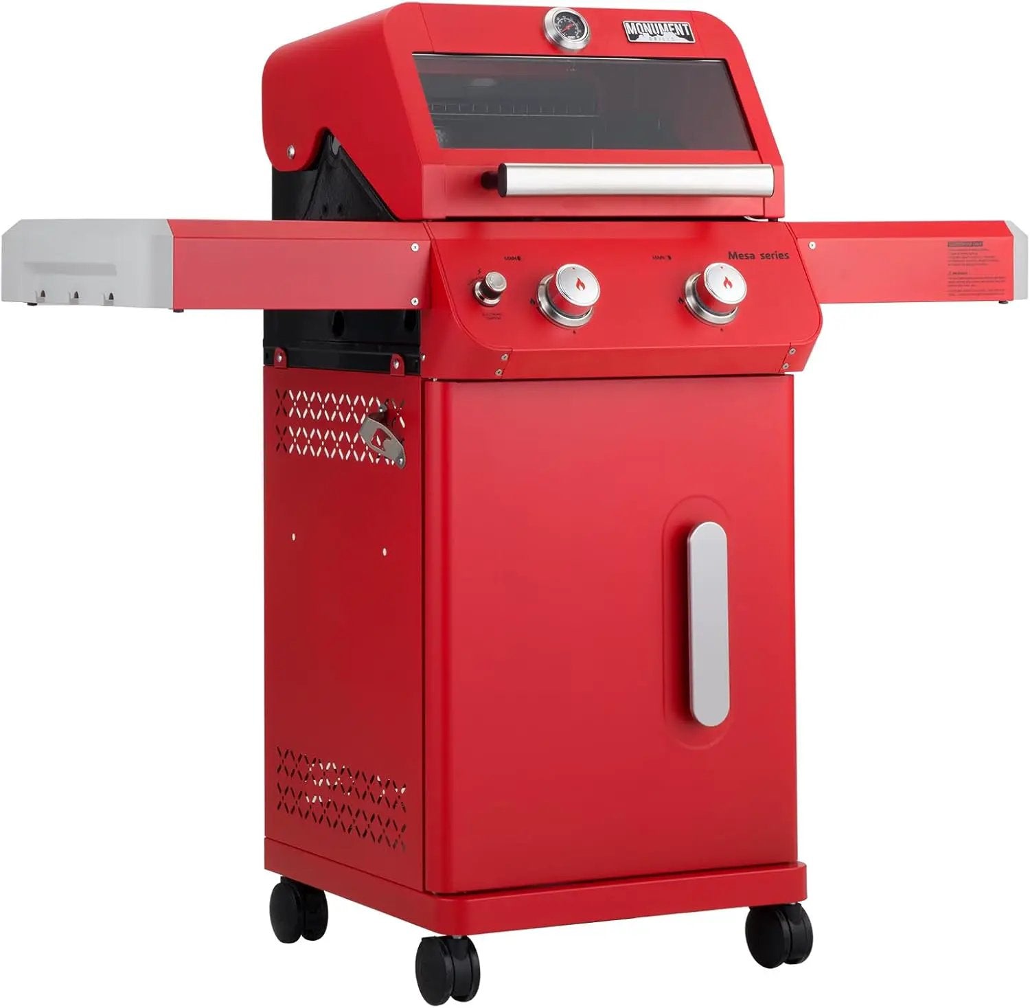Monument Grills 2-Burner Stainless Steel Liquid Propane Gas Patio Garden Barbecue Grill with Clearview® Lid, Knob Control and Two Foldable Shelves Mesa200R, Red by GreenHaven Gardens