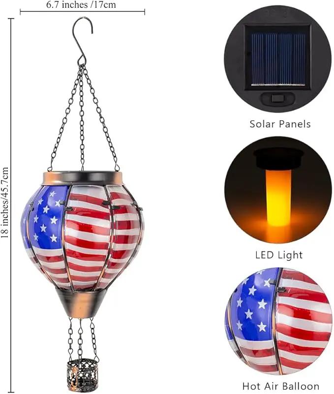 2PCS Flag Solar Hot Air Balloon Lantern with Flame Flickering Light,Glass Hot Air Balloon Solar Lanterns Outdoor Waterproof,Hanging Outdoor Light for Patio Yard Garden Birthday Gifts for Women by GreenHaven Gardens